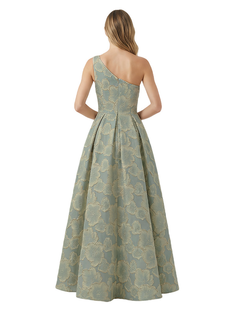 ChicSew Elegant Floral Jacquard One Shoulder Side Slit A-Line Long Formal Evening Dresses