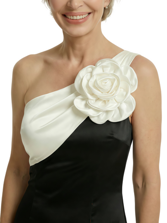 Elegant Black And White Satin One Shoulder Mermaid Long Mother Of The Bride Dresses