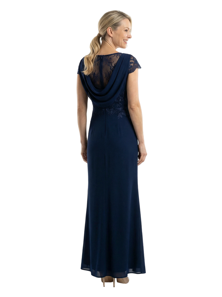 Chicsew Elegant V-Neck Cap Sleeves Mermaid Lace Chiffon Mother Of The Bride Dress