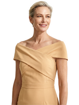 Chicsew Mother of The Bride Dress Classy Off Shoulder Crepe Sheath Midi Gown Modern Wrap Detail