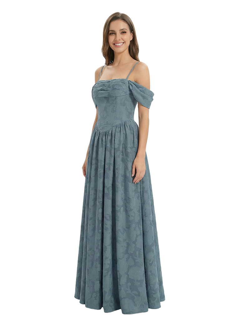 Elegant Cold Shoulder Floral Burnout Chiffon A-line Formal Evening Dresses