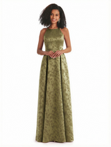 Sexy Spaghetti Straps A-line Long Satin Floral Formal Dresses For Women
