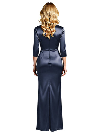 Elegant Mermaid Asymmetrical 3/4 Sleeves Side Slit Mother of the Brides Dresses