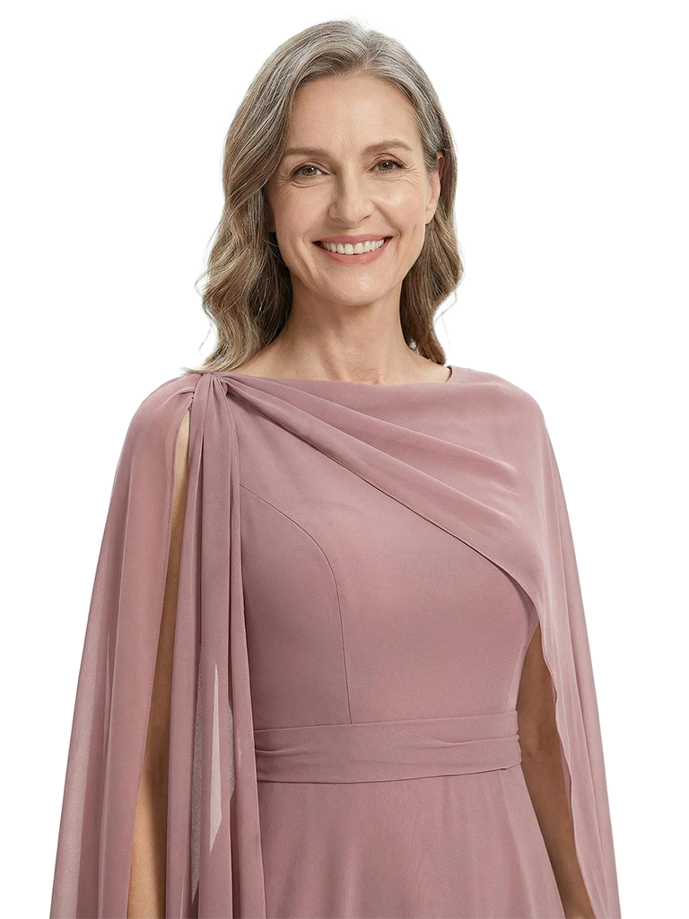 ChicSew Elegant Cape Sleeve Chiffon Mother of The Bride Dress A-Line Maxi Gown Formal Wedding Attire