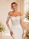 ChicSew Fancy Lace Applique Boning Long Sleeves Mermaid Crepe Maxi Wedding Dress