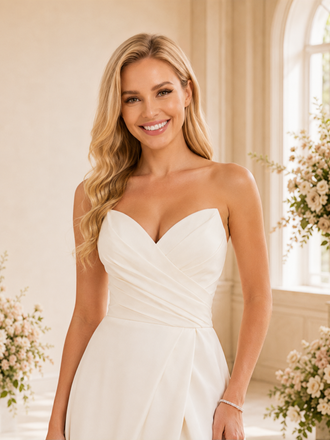 ChicSew Elegant Crepe Ruched Sweetheart A-Line Side Slit Long Wedding Dress