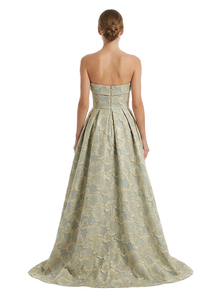 Elegant Floral Jacquard Sweetheart High-Low A-Line Long Formal Evening Dresses