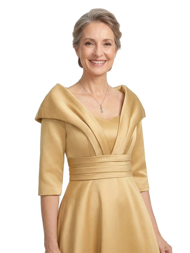ChicSew Elegant Silky Satin A-Line Tea-Length Mother Of The Bride Dress With Half Sleeves