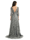Elegant V-Neck 3/4 Sleeves Lace Chiffon A-line Floor-Length Mother of The Bride Dresses