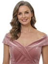 Chicsew Sophisticated Off Shoulder Ruched Side Slit Velvet Floor-Length Mother Of The Groom Dress