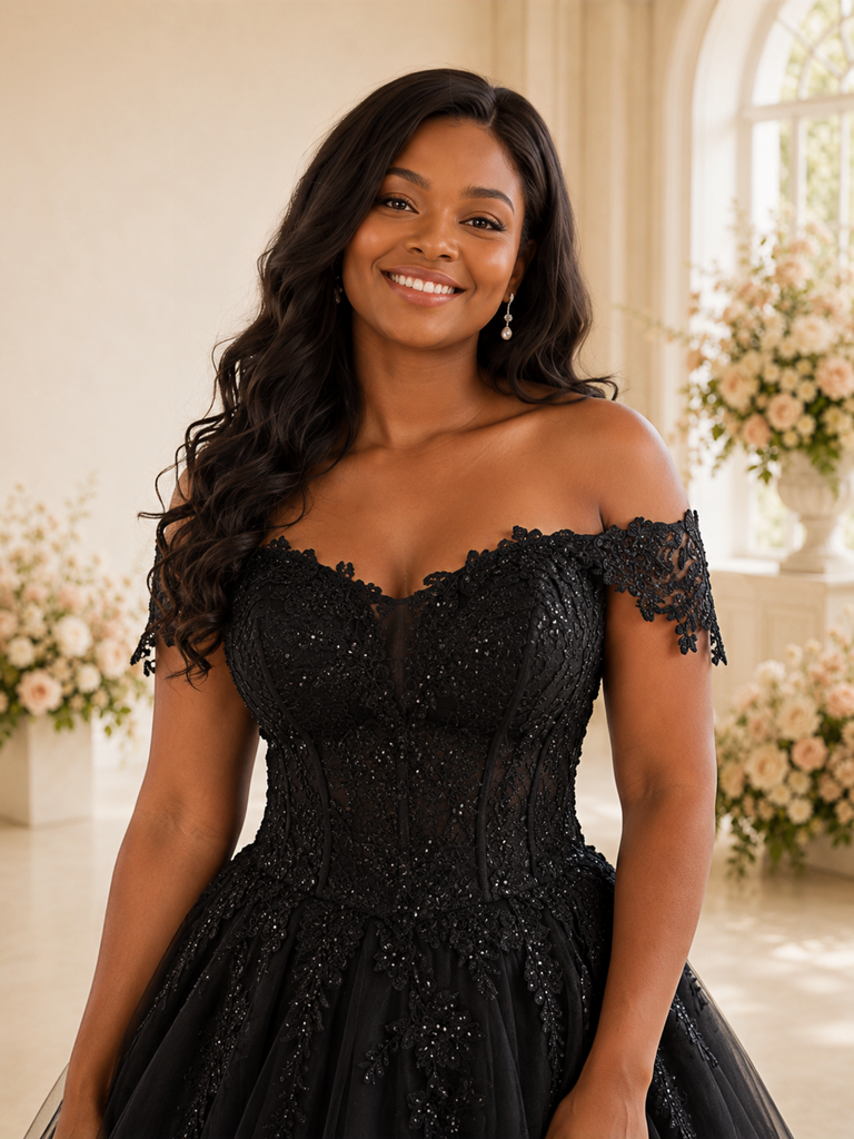 ChicSew Elegant Off The Shoulder Tulle A-Line Maxi Wedding Dress With Lace Applique