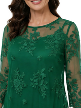 ChicSew Modern Sheath 3/4 Sleeves Chiffon Mother Of The Groom Dress With Lace Applique Knee Length