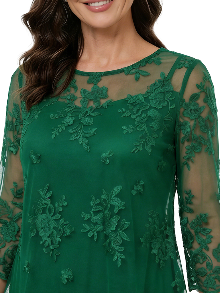 ChicSew Modern Sheath 3/4 Sleeves Chiffon Mother Of The Groom Dress With Lace Applique Knee Length