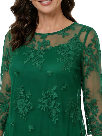 ChicSew Modern Sheath 3/4 Sleeves Chiffon Mother Of The Groom Dress With Lace Applique Knee Length