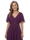 ChicSew V-Neck Flutter Sleeve Beaded Lace Applique Chiffon Tea Length A-Line Mother of the Bride Dress