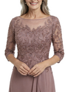 ChicSew Beautiful Illusion Lace Long Sleeve Chiffon Long Mother Of The Bride Dresses With Ruffle