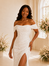 ChicSew Elegant Off The Shoulder Ruching Side Slit Sequin Mermaid Long Wedding Dress