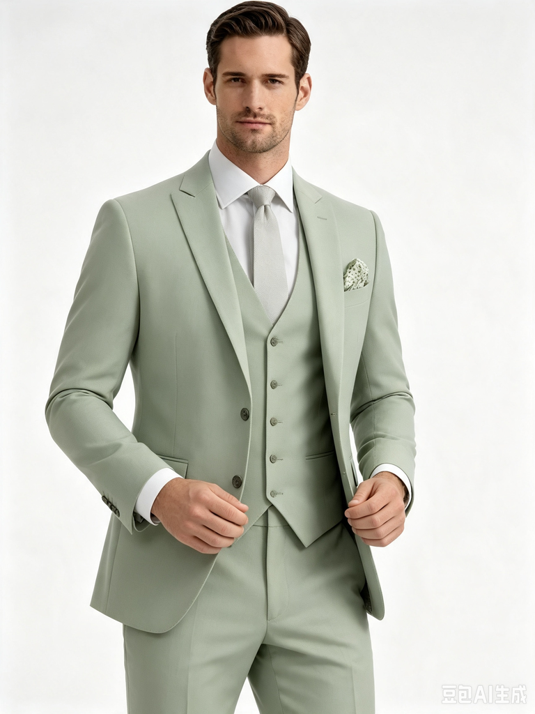 Classic 3 Piece Sage Men's Suit with Regular Fit and Sophisticated Peak Lapel