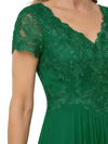ChicSew V-Neck Short Sleeve Lace Ruched Waist High Low Hem Floor Length Chiffon Elegant Mother of the Bride Dresses