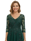 ChicSew V-Neck Long Sleeve Lace Beaded A-Line Floor Length Chiffon Fancy Mother of the Bride Dresses