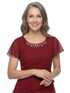ChicSew Jewel Short Sleeve Beaded Neckline Layered Ruffle High Low Hem Tea Length Chiffon Casual Mother Of The Bride Dresses