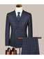 Dark navy Men's Casual 3 Piece Suit Plaid Notch Lapel Flat Tuxedos Set CN516