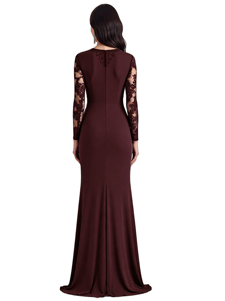 Elegant Mermaid V-neck Chiffon Long Sleeves Maxi Mother of the Brides Dresses