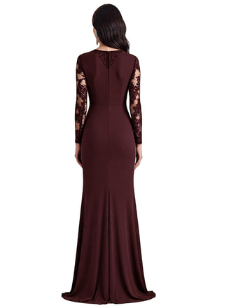 Elegant Mermaid V-neck Crepe Long Sleeves Mother of the Brides Dresses