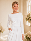 ChicSew Classy Elegant Long Sleeves A-Line Floor-Length Crepe Wedding Dress With Pocket