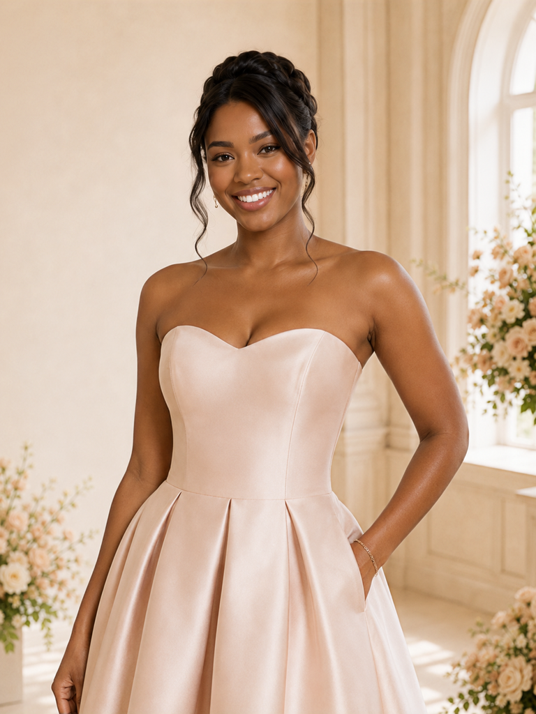 ChicSew Mondern A-Line Sweetheart Sleeveless Satin Knee-Length Wedding Dress