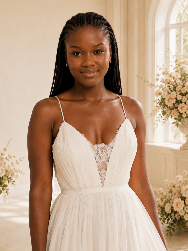 ChicSew Elegant A-Line Spaghetti Straps Lace Chiffon Open Back Maxi Wedding Dress