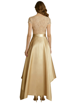 Elegant V-Neck Short Sleeves Lace A-Line High-Low Satin Mother Of The Bride Dresses