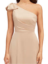 Elegant One Shoulder Asymmetric Soft Satin A-Line Long Bridesmaid Dresses