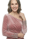 ChicSew Elegant Asymmetrical Velvet Beaded Long Sleeves Mother Of The Groom Dresses Side Slit Sheath Gowns