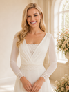 ChicSew Classy Unique Lace V-Neck Long Sleeves Chiffon A-Line Floor-Length Wedding Dress