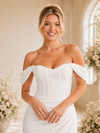 Chicsew Fancy Off Shoulder Boning Side Slit Mermaid Sleeveless Crepe Wedding Dress