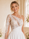 ChicSew Romantic Asymmetric Lace Satin A-Line Maxi Wedding Dress