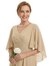 ChicSew Cape Sleeves V-Neck Lace Appliques Knee-Length Chiffon A-Line Mother Of The Groom Dress