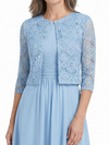 ChicSew Jewel Lace Chiffon Mother of The Bride Two Piece Tea-Length Dress with 3/4 Sleeves Jacket