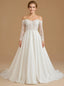 A-line Off Shoulder Long Sleeves Maxi Long Satin Wedding Dresses Online