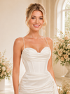 ChicSew Classy Satin Spaghetti Straps Mermaid Boning Floor-Length Wedding Dresses With Overskirt
