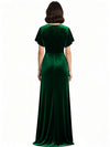 Elegant Scoop Short Sleeves Sid Slit Velvet Long Mother Of The Bride Dresses