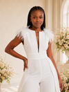 ChicSew Unique V-Neck Crepe Sleeveless Floor-Length Wedding Jumpsuit
