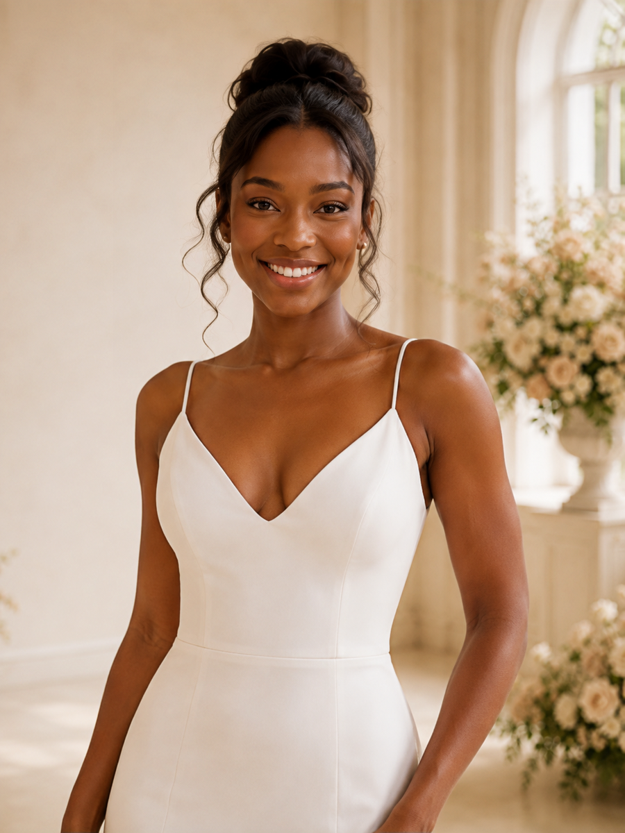 ChicSew Modern Sexy Spaghetti Straps Crepe Long Mermaid Wedding Dress