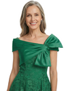 ChicSew Modern Tea-Length Lace Applique Mother Of The Groom Dress With Satin Bow Shoulder