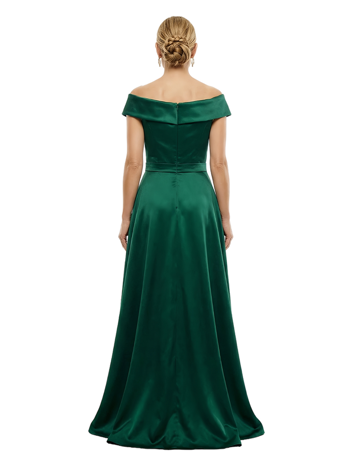 Chicsew Off Shoulder Sleeveless Bow Mermaid Floor Length Satin Mother of the Bride Dresses