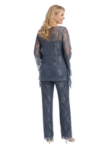 ChicSew Exquisite Lace Mother Of The Groom PantSuits Scoop Long Sleeves Modern Evening Set