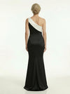 Elegant Black And White Satin One Shoulder Mermaid Long Mother Of The Bride Dresses