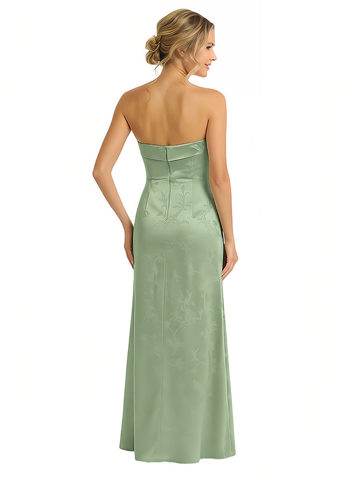 Elegant Jacquard Satin Strapless Sleeveless Mermaid Long Formal Evening Dresses