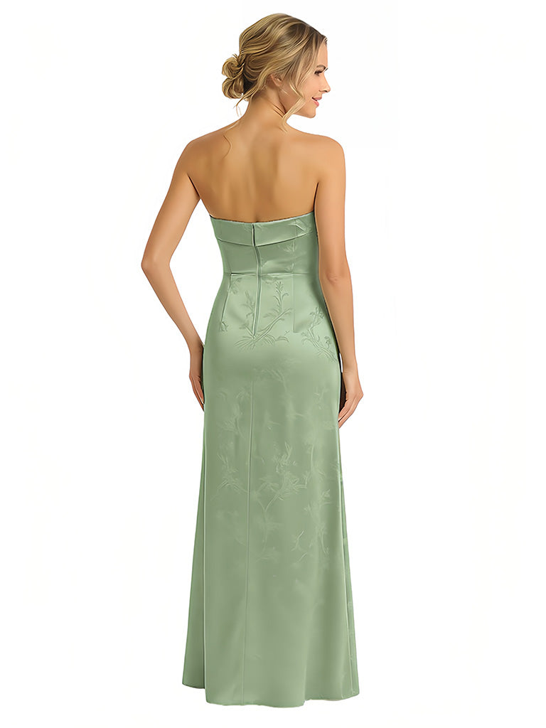 Elegant Jacquard Satin Strapless Sleeveless Mermaid Long Formal Evening Dresses